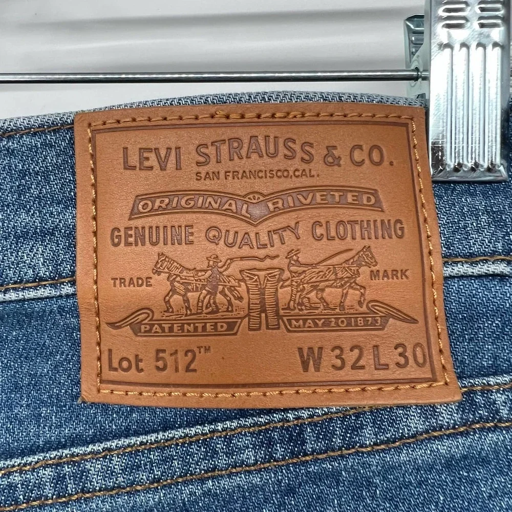 Levi's Premium 512 Ripped Jeans Men's Size W32 Blue Denim Slim Tapered Mid Rise - Picture 8 of 14